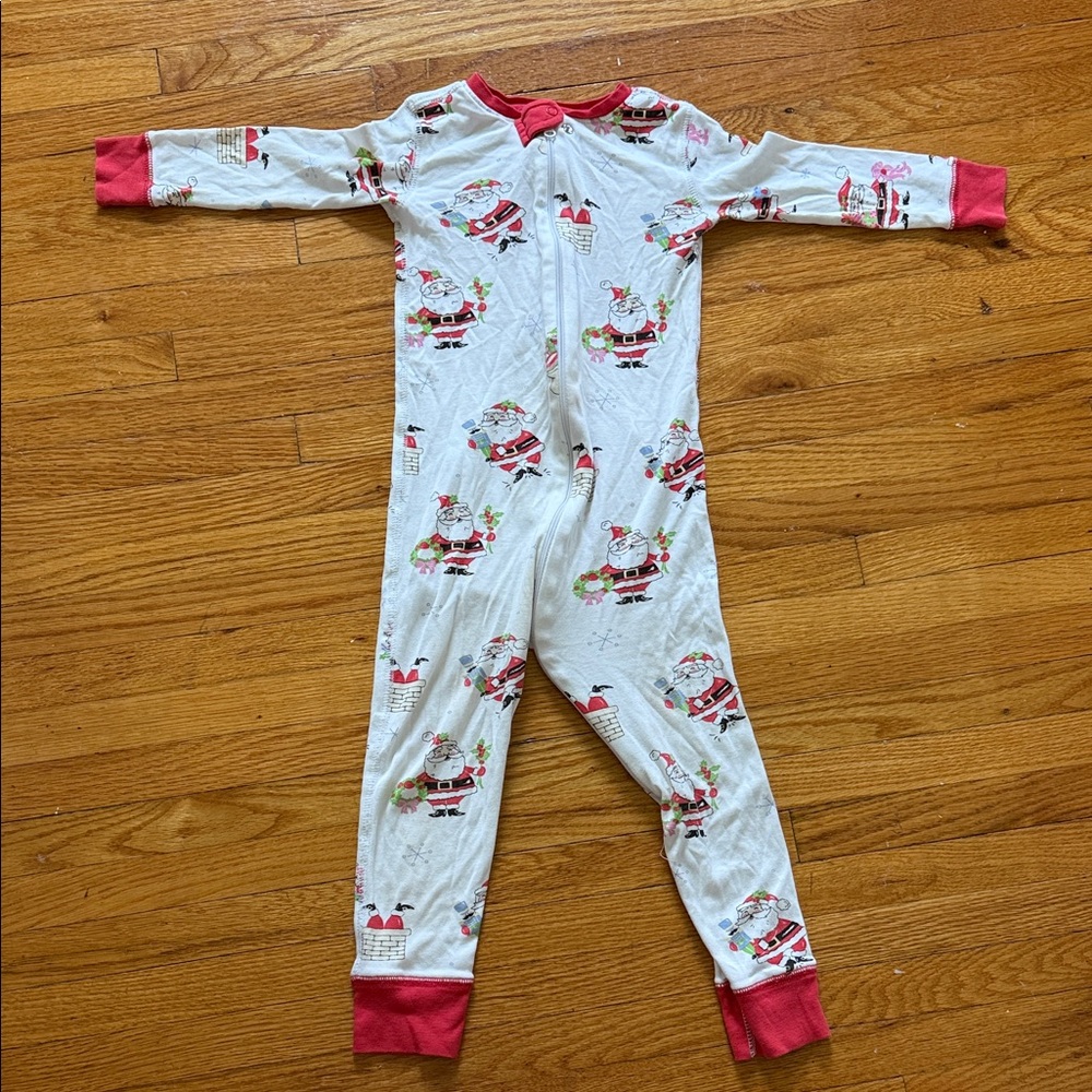 The Beaufort Bonnet Company Santa Print Footie - Red & White